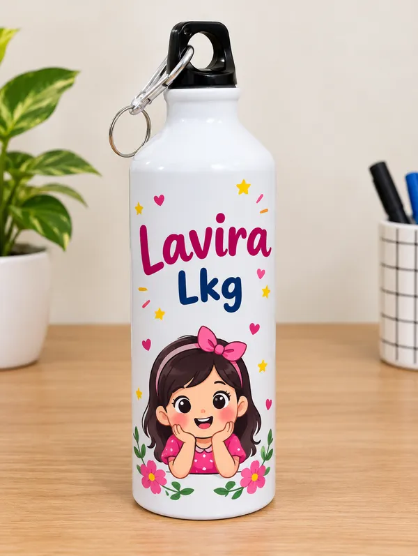 White_Printed_Water_Bottle_With_Carabiner_For_Kids