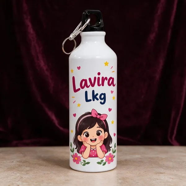 White_Printed_Water_Bottle_With_Carabiner_For_Kids