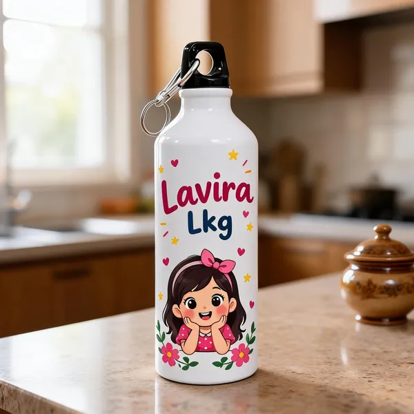 White_Printed_Water_Bottle_With_Carabiner_For_Kids