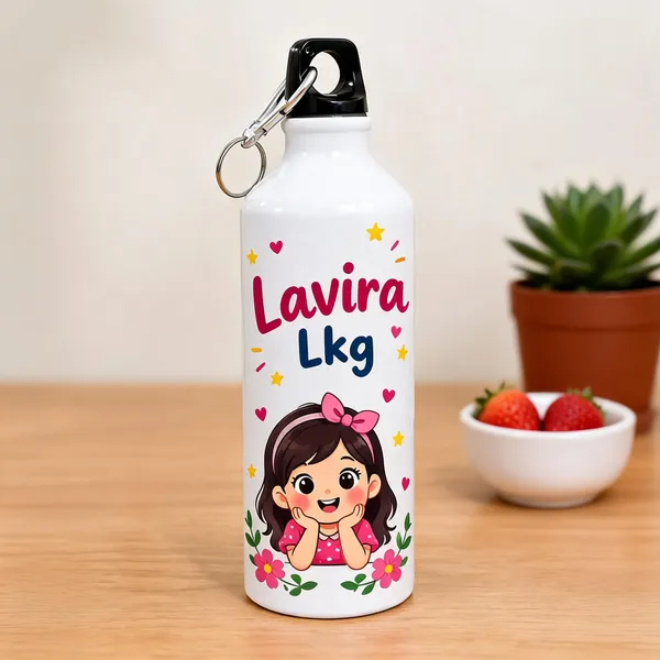 White_Printed_Water_Bottle_With_Carabiner_For_Kids