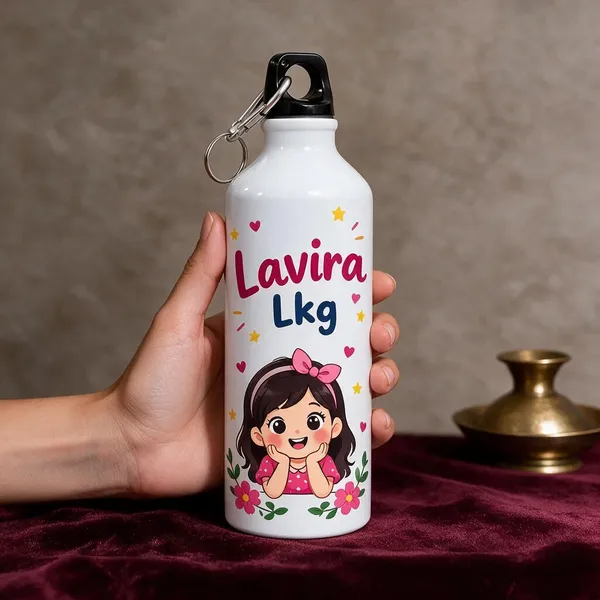White_Printed_Water_Bottle_With_Carabiner_For_Kids