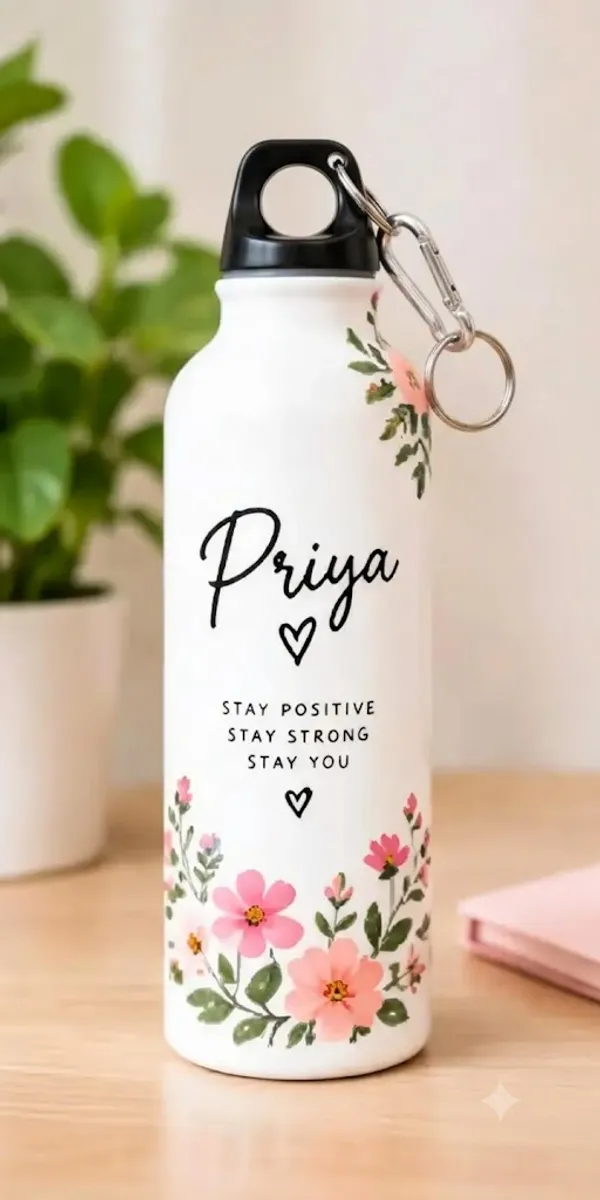 White_Floral_Print_Water_Bottle