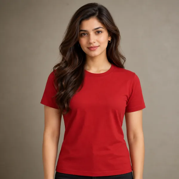 Red_Crew_Neck_Regular_Fit_T_Shirt_For_Women