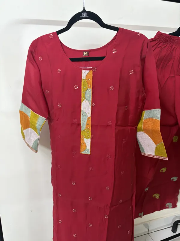 Red_Embroidered_Kurta_Set_For_Women