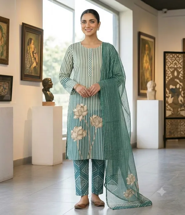 Teal_Cotton_Printed_Unstitched_Dress_Material_Set_For_Women