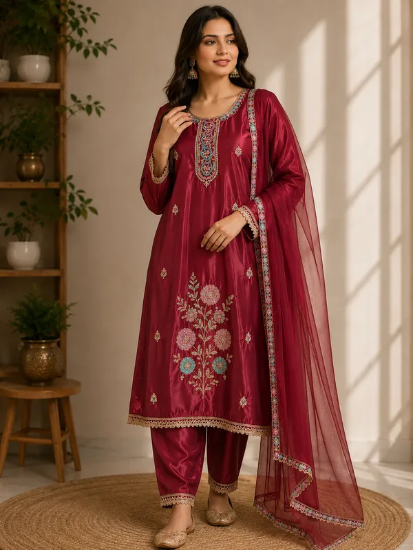 Maroon_Velvet_Embroidered_Straight_Fit_Suit_Set_for_Women