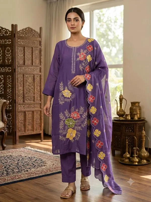 Purple_Vichitra_Silk_Embroidered_Ethnic_Kurta_Set_For_Women