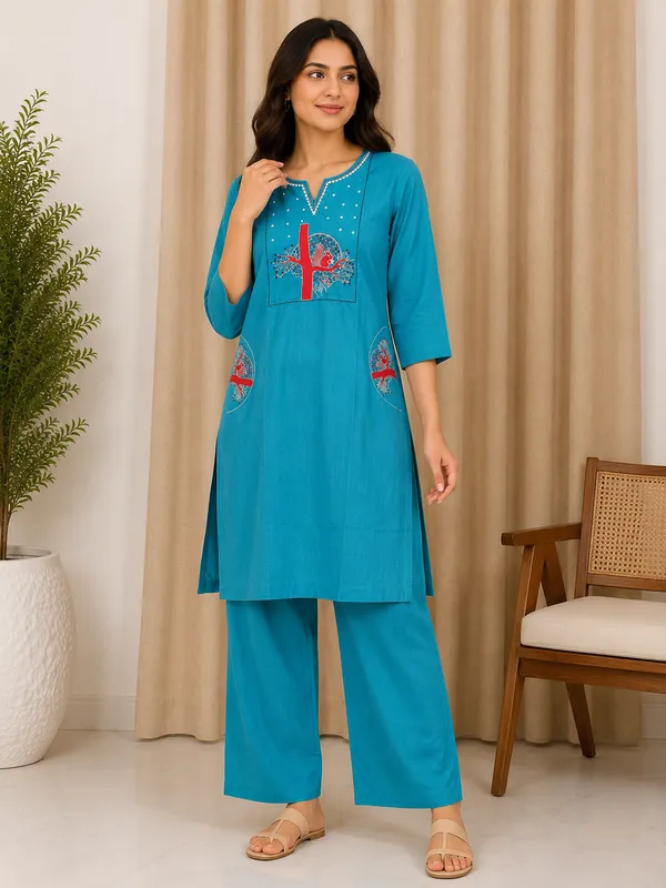 Blue_Cotton_Straight_Kurti_for_Women