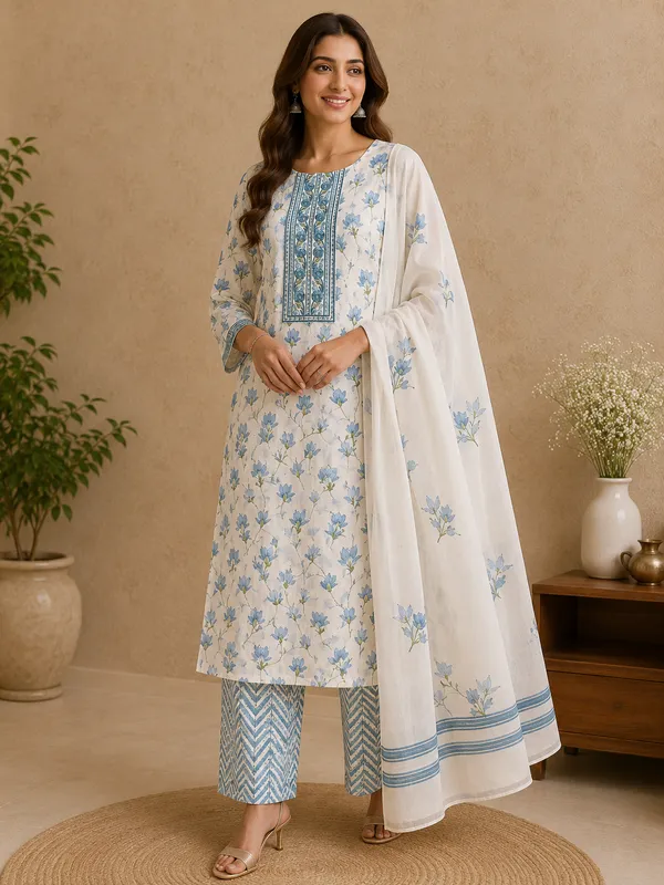 White_Floral_Printed_Kurta_Set_for_Women