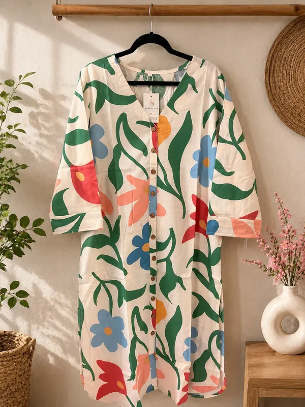 Cream_Floral_Print_Straight_Kurta_For_Women