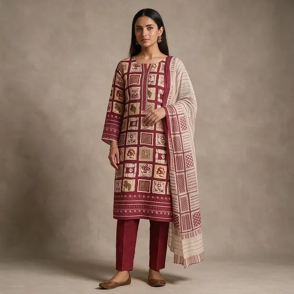 Red_Cotton_Printed_Unstitched_Suit_Material_For_Women
