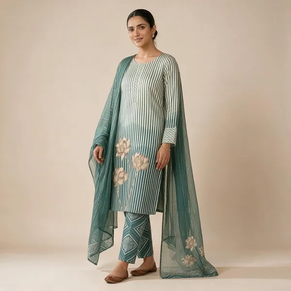 Teal_Cotton_Printed_Unstitched_Dress_Material_Set_For_Women