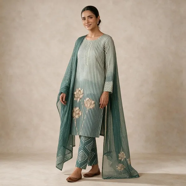 Teal_Cotton_Printed_Unstitched_Dress_Material_Set_For_Women