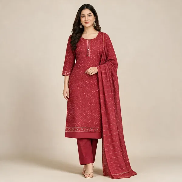Maroon_Cotton_Embellished_Kurta_Set_For_Women