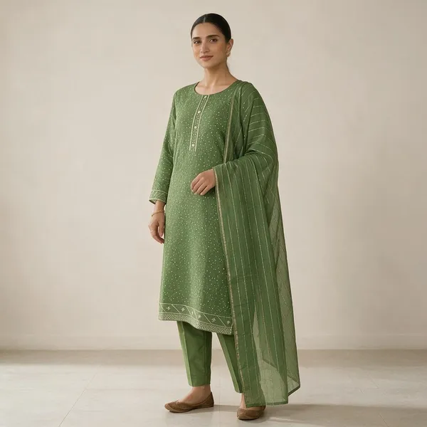 Green_Cotton_Printed_Kurta_Set_With_Dupatta_For_Women