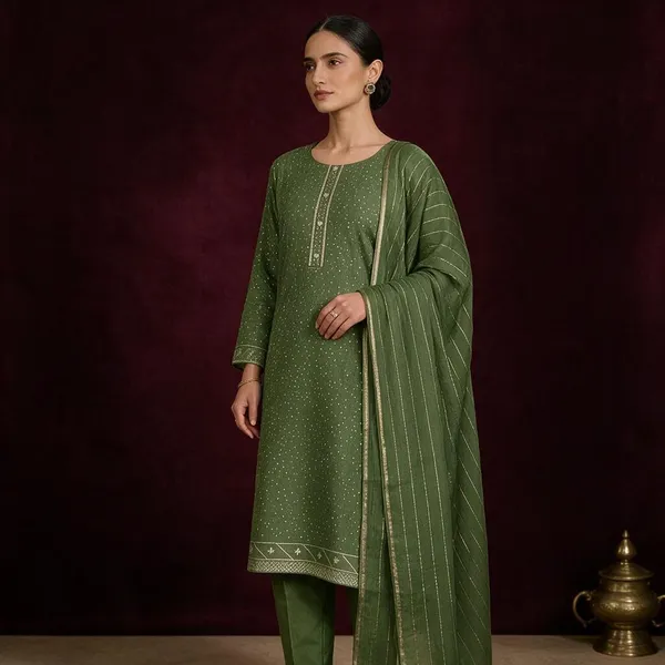 Green_Cotton_Printed_Kurta_Set_With_Dupatta_For_Women