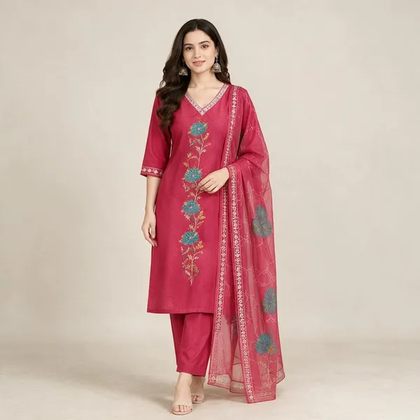 Pink_Vichitra_Silk_Straight_Floral_Kurta_Set_With_Dupatta_For_Women