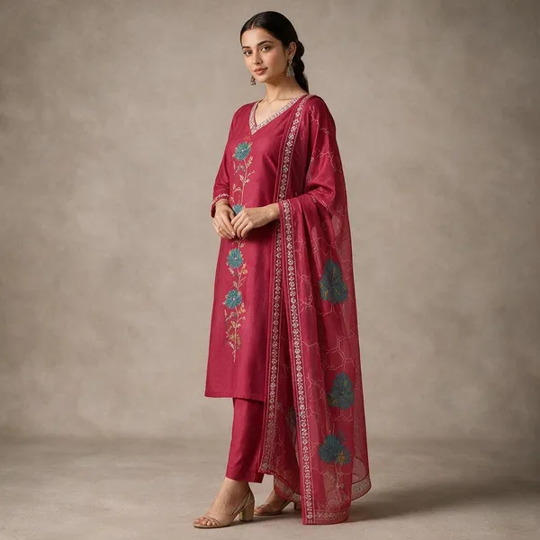 Pink_Vichitra_Silk_Straight_Floral_Kurta_Set_With_Dupatta_For_Women