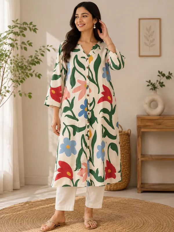 Cream_Floral_Print_Straight_Kurta_For_Women