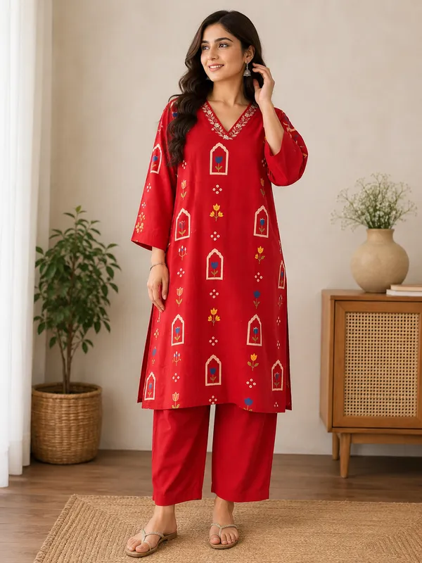 Red_Printed_Straight_Kurta_For_Women