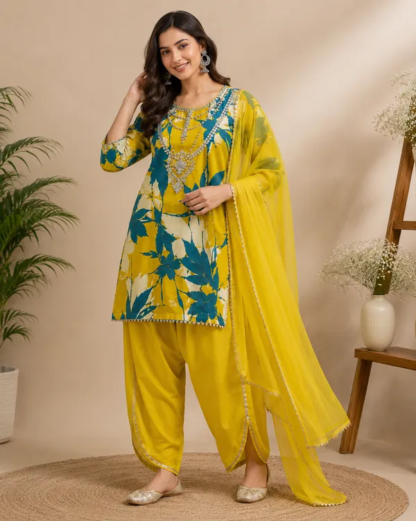 Yellow_Floral_Print_Straight_Kurta_Set_For_Women