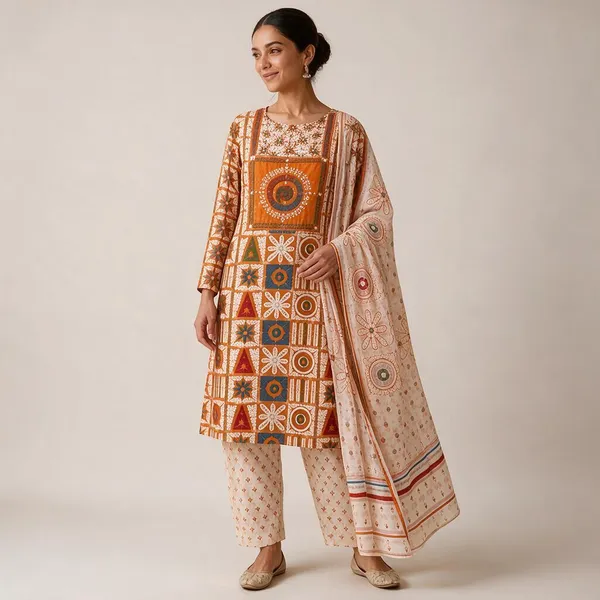 Orange_Cotton_Straight_Unstitched_Printed_Kurta_Set_For_Women