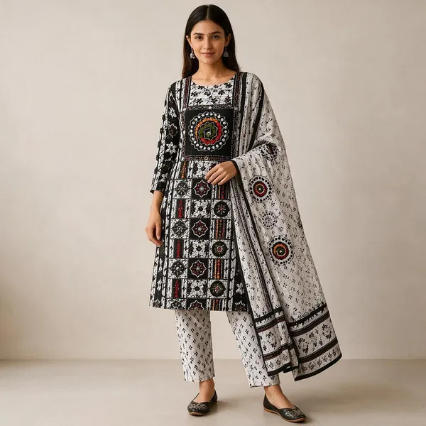 Black_Cotton_Straight_Printed_Unstitched_Kurta_Set_For_Women