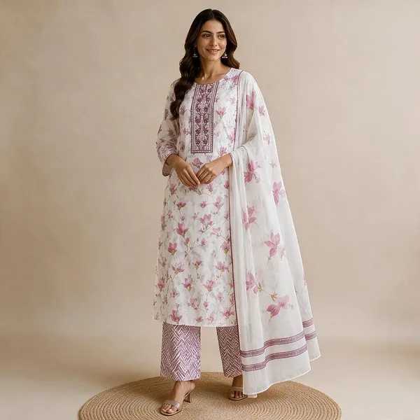 White_Cotton_Straight_Floral_Unstitched_Print_Kurta_Set_For_Women