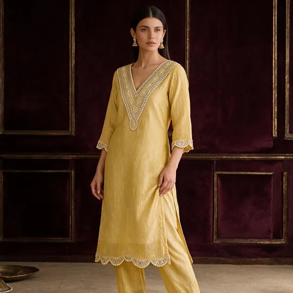 Yellow_Crushed_Tissue_Straight_Embroidered_Kurta_Set_For_Women