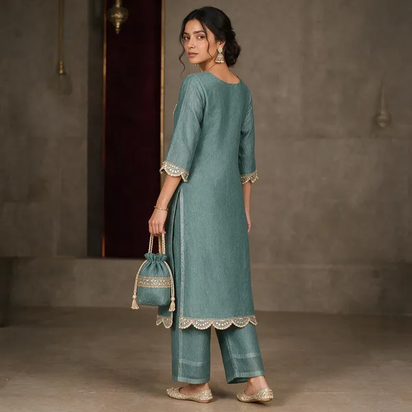 Green_Crushed_Tissue_Straight_Embroidered_Kurta_For_Women