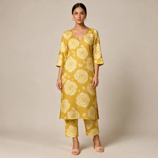 Mustard_Pure_Cotton_Straight_Floral_Print_Kurta_For_Women