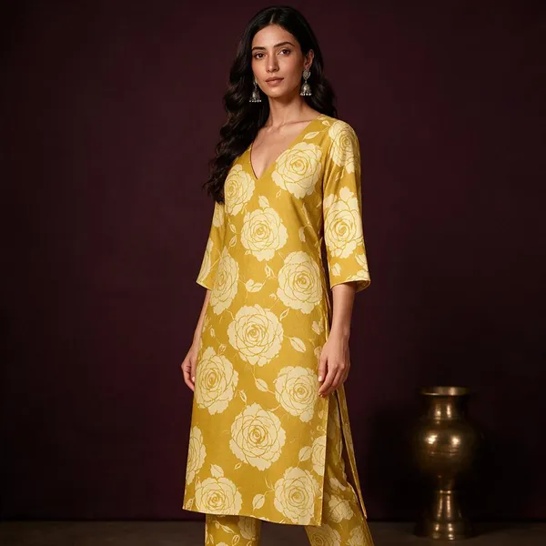 Mustard_Pure_Cotton_Straight_Floral_Print_Kurta_For_Women