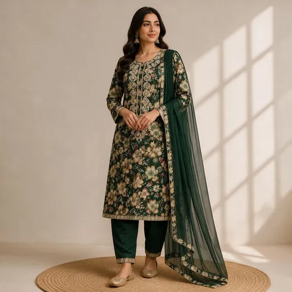 Green_Tissue_Silk_Straight_Floral_Unstitched_Print_Kurta_Set_For_Women