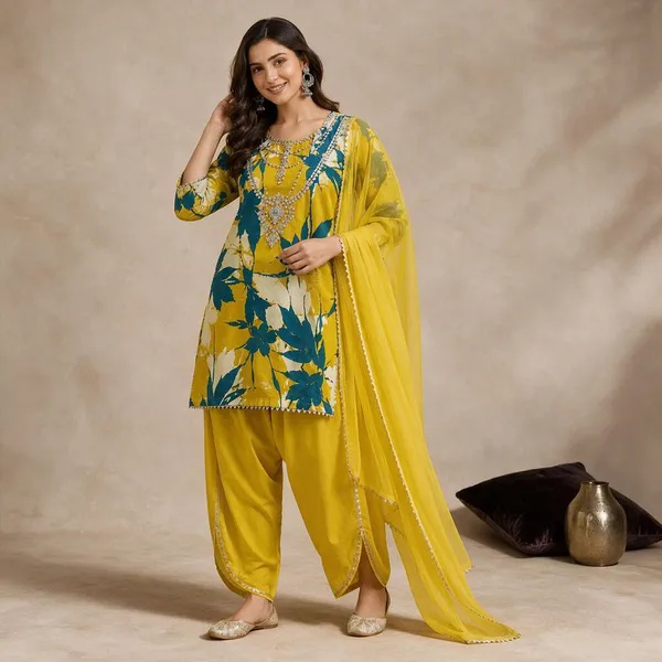 Yellow_Tissue_Silk_Straight_Floral_Unstitched_Print_Kurta_Set_For_Women