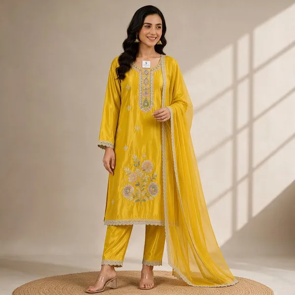 Yellow_Tissue_Silk_Straight_Unstitched_Kurta_Set_For_Women