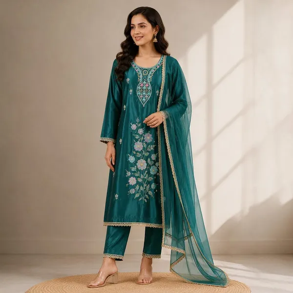 Teal_Tissue_Silk_Straight_Unstitched_Suit_Set_For_Women