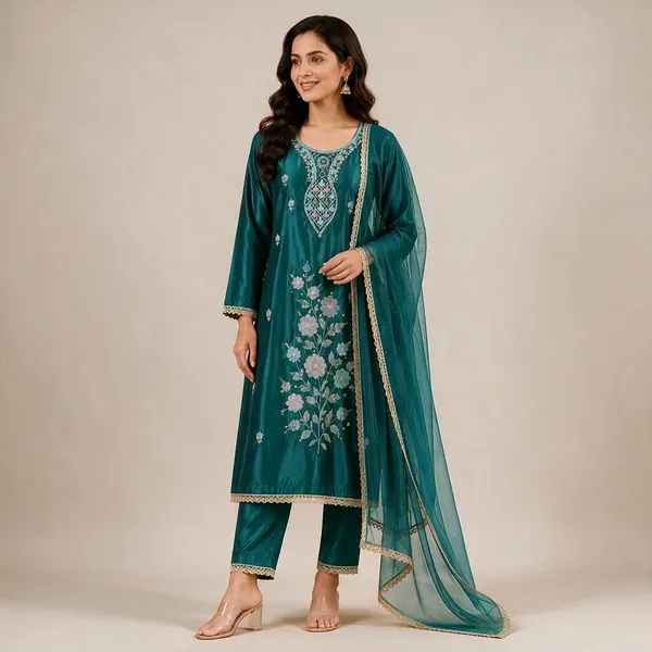 Teal_Tissue_Silk_Straight_Unstitched_Suit_Set_For_Women