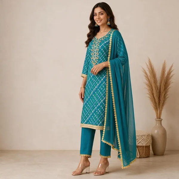 Teal_Tissue_Silk_Printed_Straight_Unstitched_Kurta_Pant_Dupatta_Set_For_Women