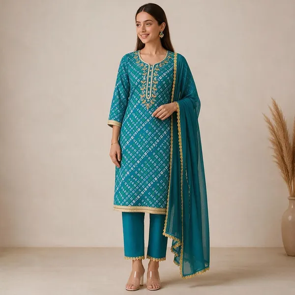 Teal_Tissue_Silk_Printed_Straight_Unstitched_Kurta_Pant_Dupatta_Set_For_Women