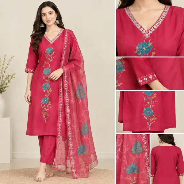 Pink_Vichitra_Silk_Straight_Floral_Kurta_Set_With_Dupatta_For_Women
