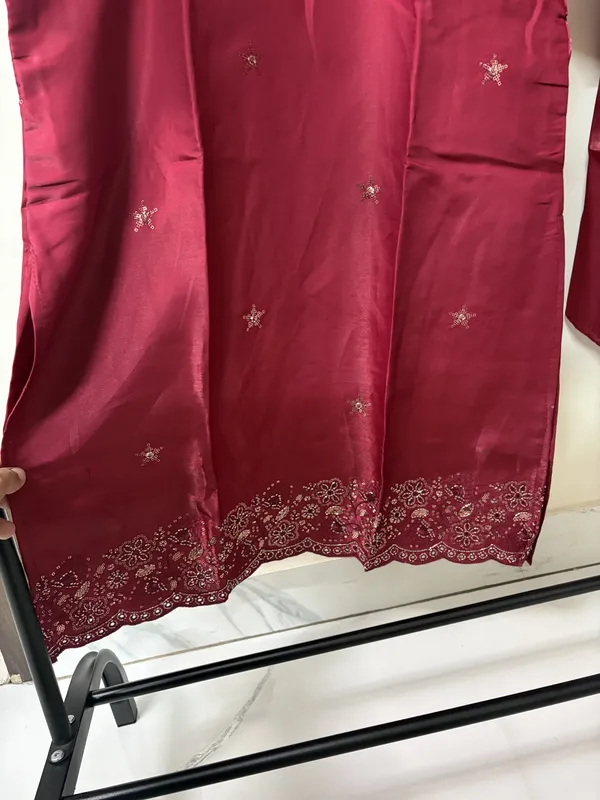 Wine_Satin_Embroidered_Kurta_for_Women