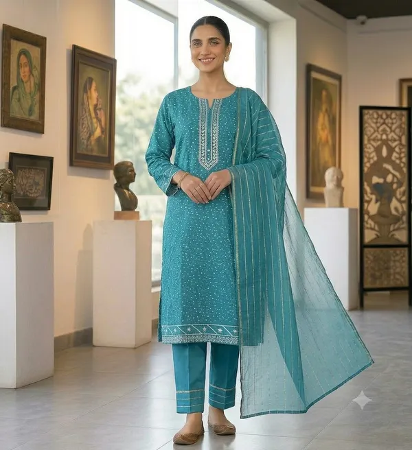 Teal_Cotton_Straight_Printed_Kurta_Set_For_Women