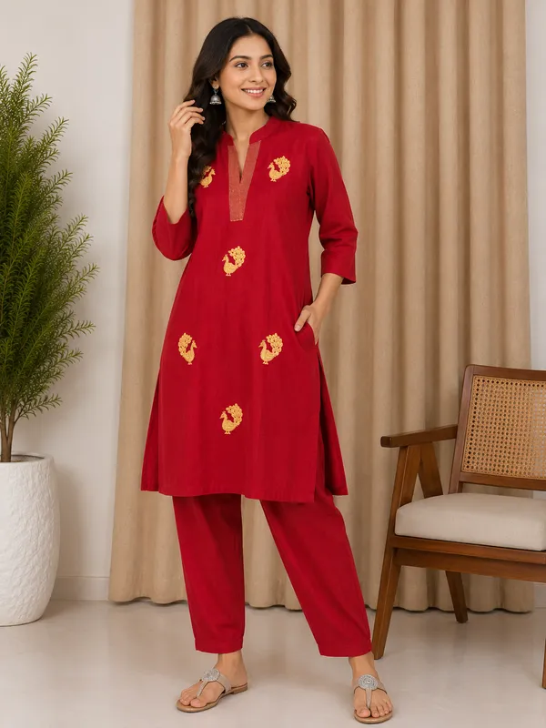 Red_Embroidered_Straight_Kurta_for_Women