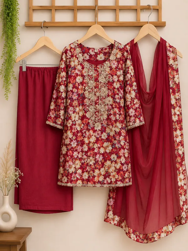Maroon_Floral_Print_Kurta_Set_for_Women
