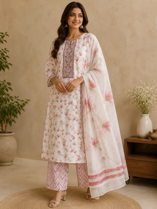 White_Floral_Print_Straight_Kurta_Set_for_Women