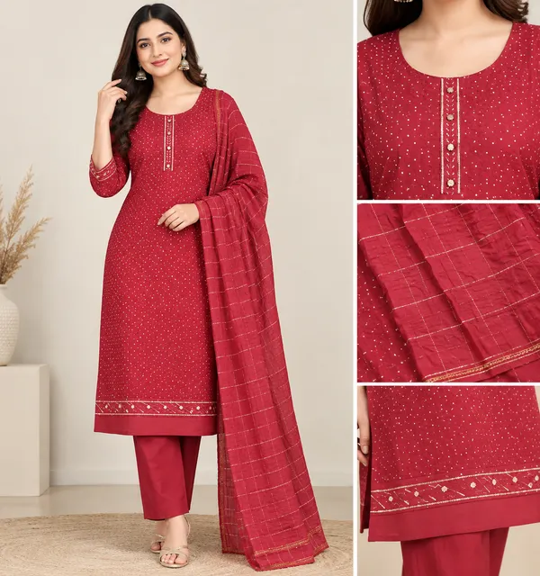 Maroon_Cotton_Embellished_Kurta_Set_For_Women