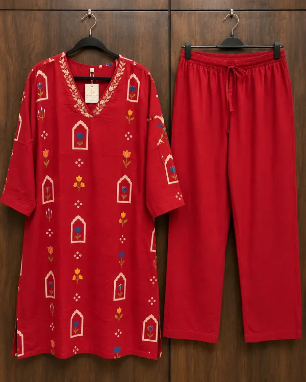 Red_Printed_Straight_Kurta_For_Women