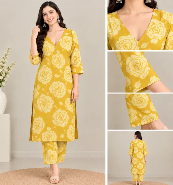 Mustard_Pure_Cotton_Straight_Floral_Print_Kurta_For_Women