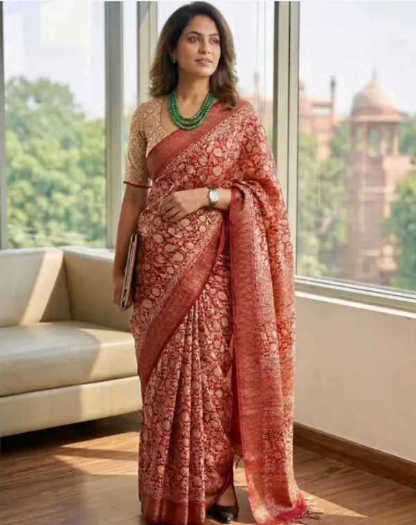 Rust_Sico_Cotton_And_Silk_Saree_With_Blouse_Piece_For_Women