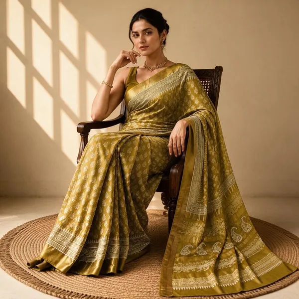 Mustard_Sico_Cotton_And_Silk_Saree_With_Blouse_Piece_For_Women